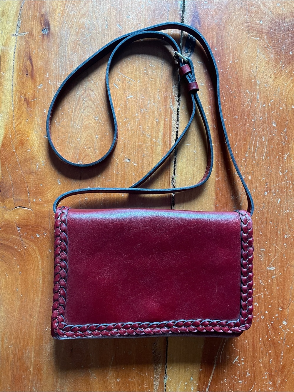 Patricia Nash Burgundy Leather Crossbody with Braided Trim